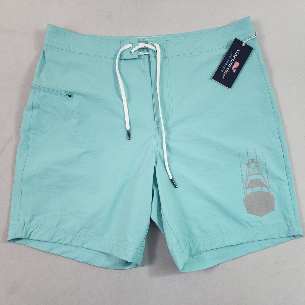 Vineyard Vines Performance swim trunks shorts W 32 7" blue boat pocket $98 mens